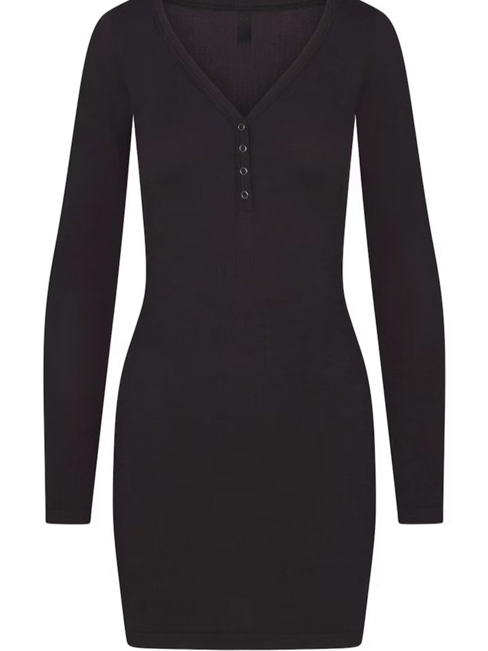 SKIMS Black Ribbed Long-Sleeve Henley Bodycon Dress